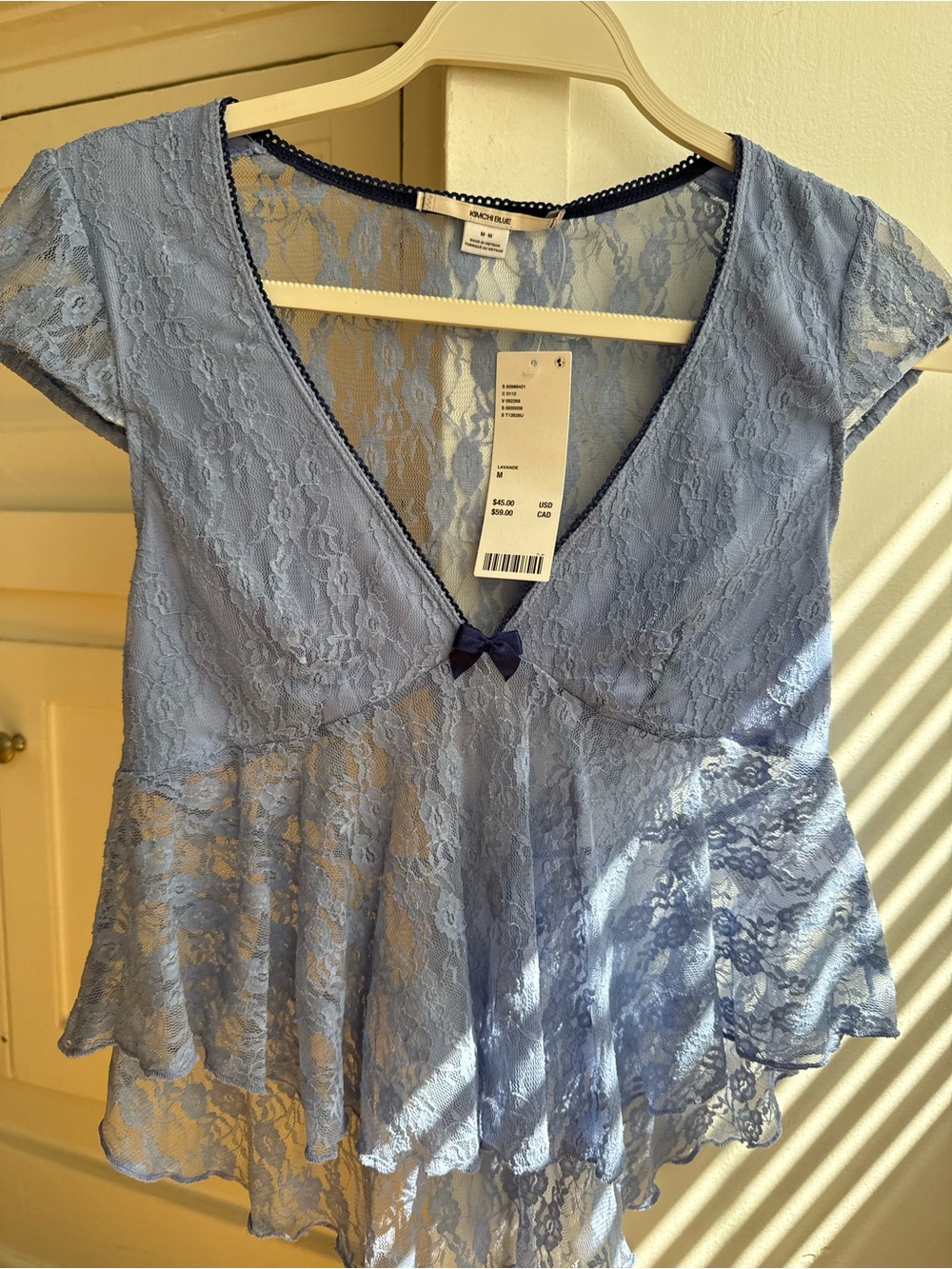 Kimchi Blue NWT Taylor Lace Babydoll Top in Dusty Blue urban outfitters